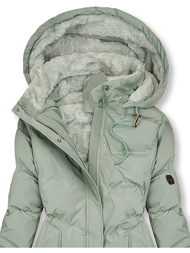 Women's Puffer Jacket Winter Windproof Jacket Winter Coat Comfortable Street Casual Daily Zipper Pocket Hoodie Casual Street Style Plain Regular Fit Outerwear Long Sleeve Winter Fall Green