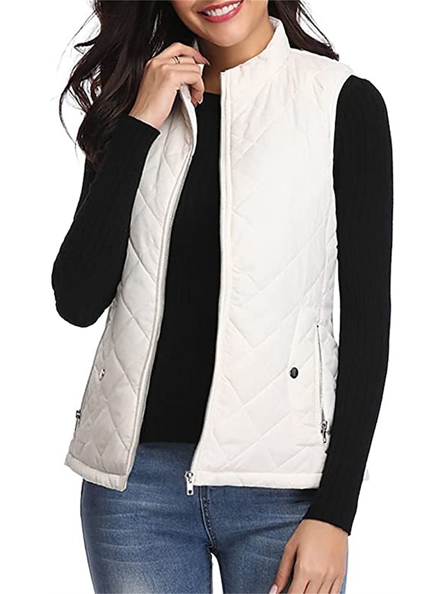 Women's Quilted Vest Crop Sleeveless Winter Coat Lightweight Puffer Gilet Warm Windproof Outerwear with Pockets Zip up Fall Street Casual Jacket