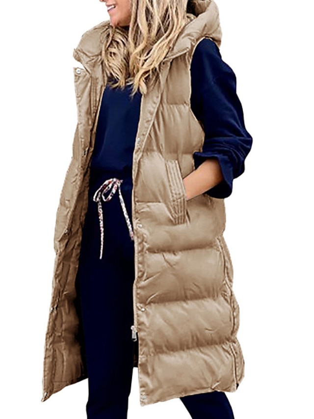 Women's Puffer Jacket Down Vest Vest Windproof Warm Home Street Casual Daily Pocket Single Breasted Hoodie Contemporary Simple Chic & Modern Casual Daily Solid Color Regular Fit Outerwear Sleeveless