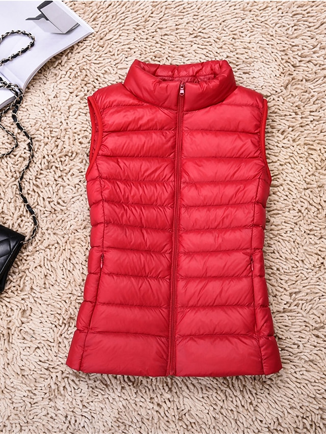 Women's Quilted Vest Sleeveless Puffer Jacket Christmas Windproof Warm Gilet Lightweight Parka ZipperStand Collar Outerwear