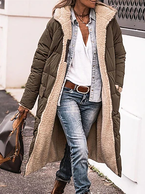 Women's Puffer Vest Winter Long Teddy Parka with Hood Reversible Fleece Sleeveless Warm Windproof Street Daily Wear with Pockets Fall Zip up Coat Comtemporary Stylish Jacket