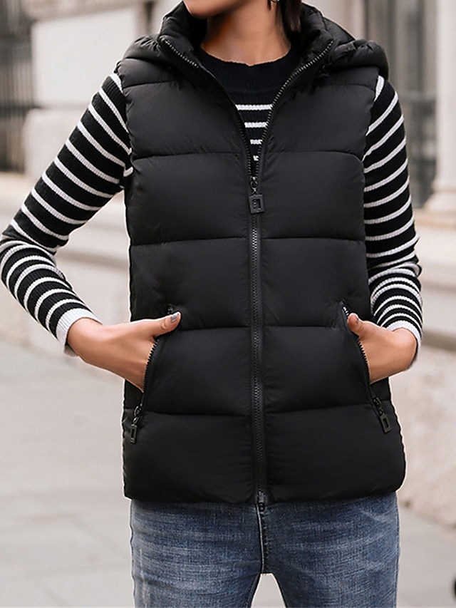 Women's Puffer Vest Fall Winter Crop Vest Lightweight Sleeveless Warm Outerwear Thermal Warm Windproof with Pockets