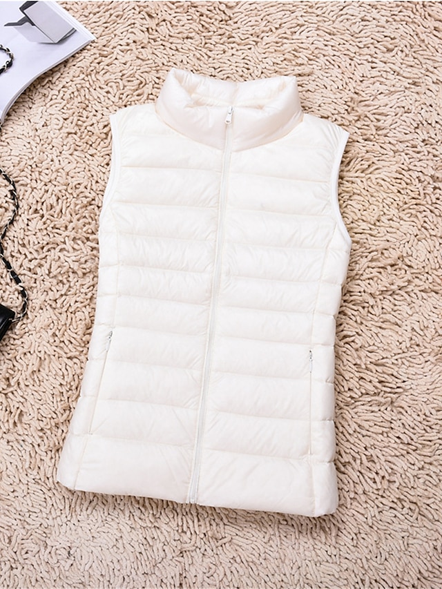 Women's Quilted Vest Sleeveless Puffer Jacket Christmas Windproof Warm Gilet Lightweight Parka ZipperStand Collar Outerwear