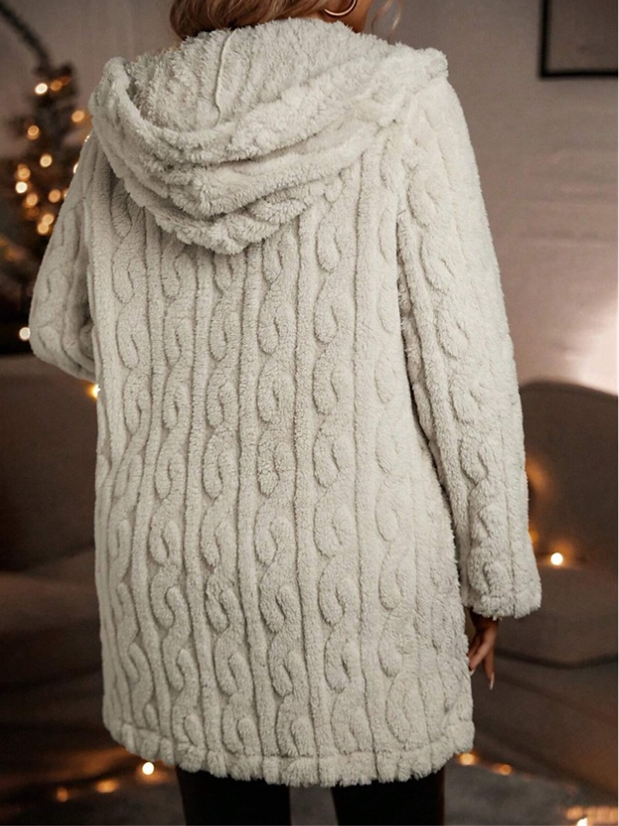 Women's Sherpa Jacket Hoodie Jacket Warm Breathable Street Daily Wear Vacation Going out with Pockets Open Front Hoodie Fashion Plush Casual Street Style