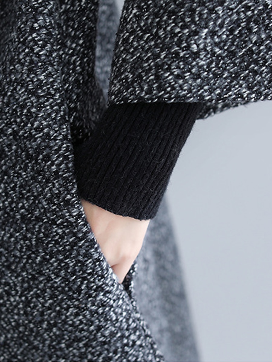 Women's Wool Blend Coat Winter Long Overcoat Single Breasted Pea Coat with Hood Fall Windproof Warm Trench Coat Jacket with Pockets Oversized Fashion Daily Casual Street Outerwear Long Sleeve