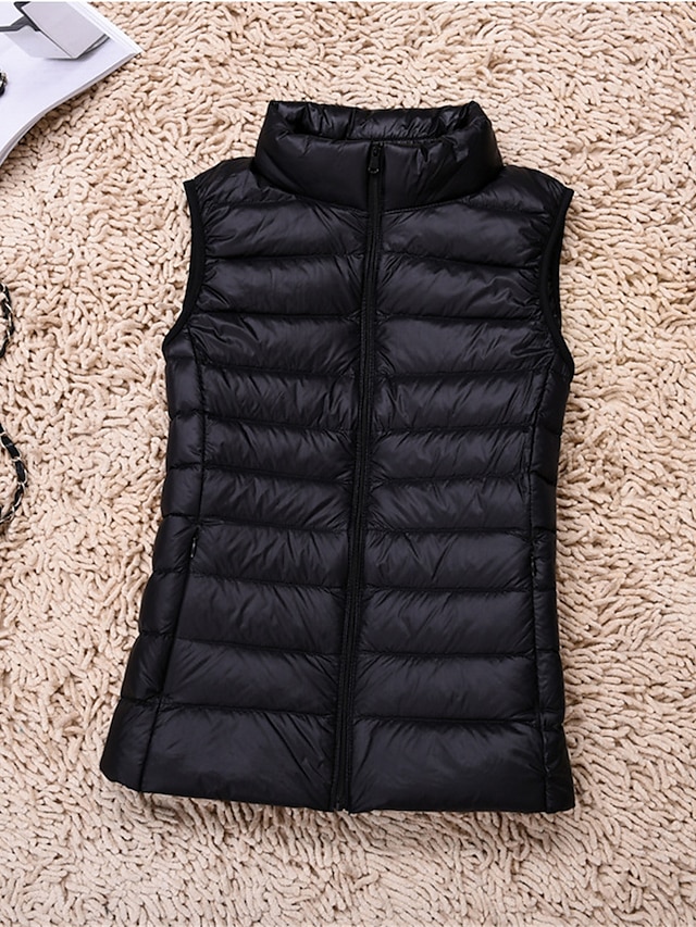 Women's Quilted Vest Sleeveless Puffer Jacket Christmas Windproof Warm Gilet Lightweight Parka ZipperStand Collar Outerwear