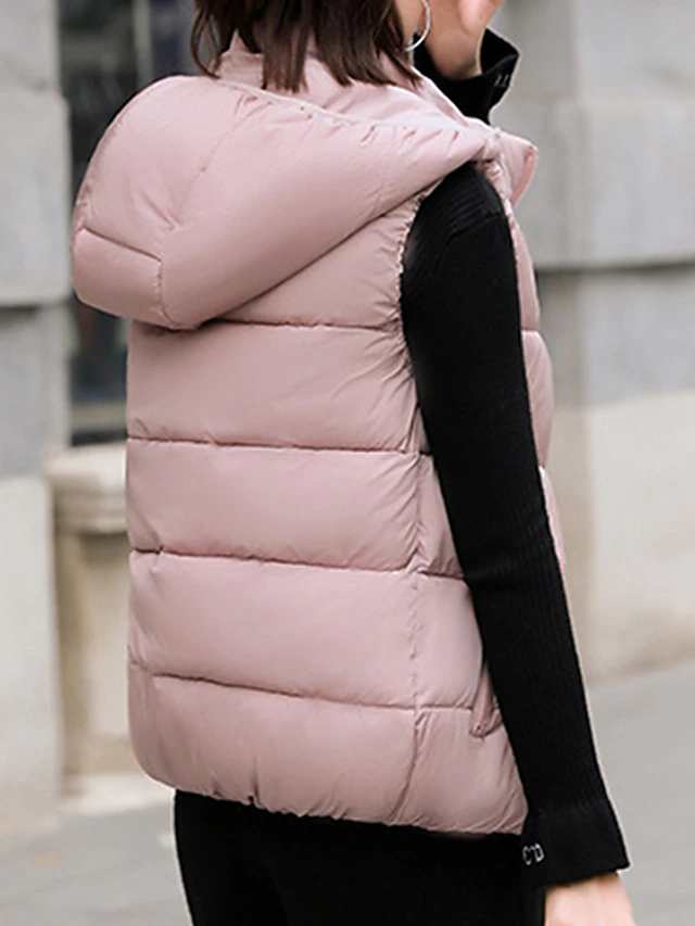 Women's Puffer Vest Fall Winter Crop Vest Lightweight Sleeveless Warm Outerwear Thermal Warm Windproof with Pockets