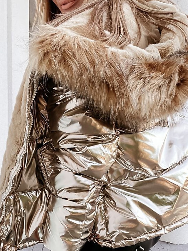 Women's Winter Jacket Winter Coat Parka Warm Breathable Outdoor Daily Wear Vacation Going out Zipper Pocket Fur Collar Zipper Hoodie Active Comfortable Street Style Solid Color Regular Fit Outerwear