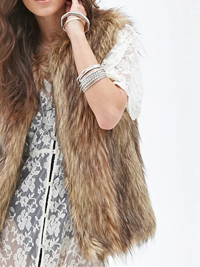 Women's Faux Fur Vest Mink Fur Vest Winter Fleece Gilet Fall Windproof Warm Sleeveless Coat Open Front Jacket Outerwear White Ice Cream