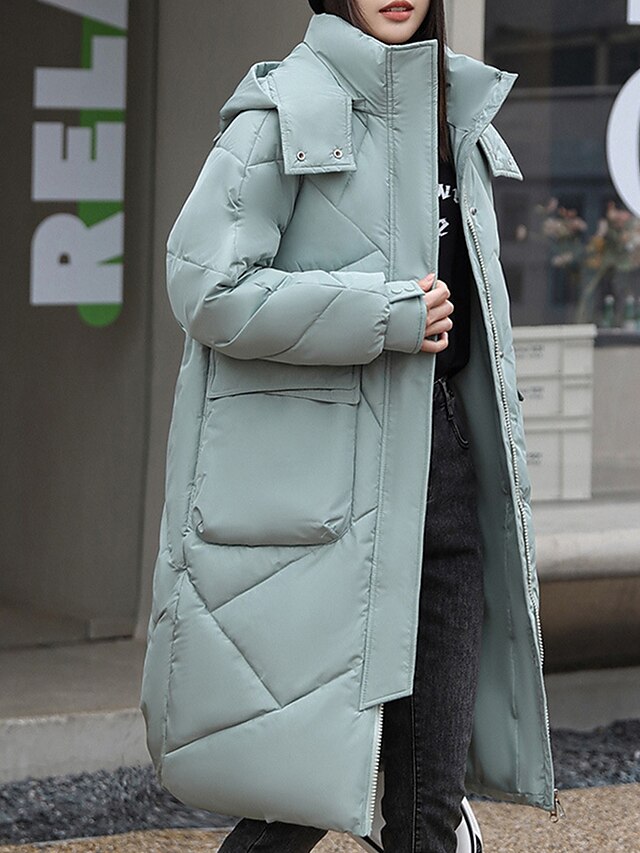 Women's Parka Long Puffer Coat Warm Heated Jacket Windproof Winter Coat with Pockets Street Outerwear Long Sleeve Fall