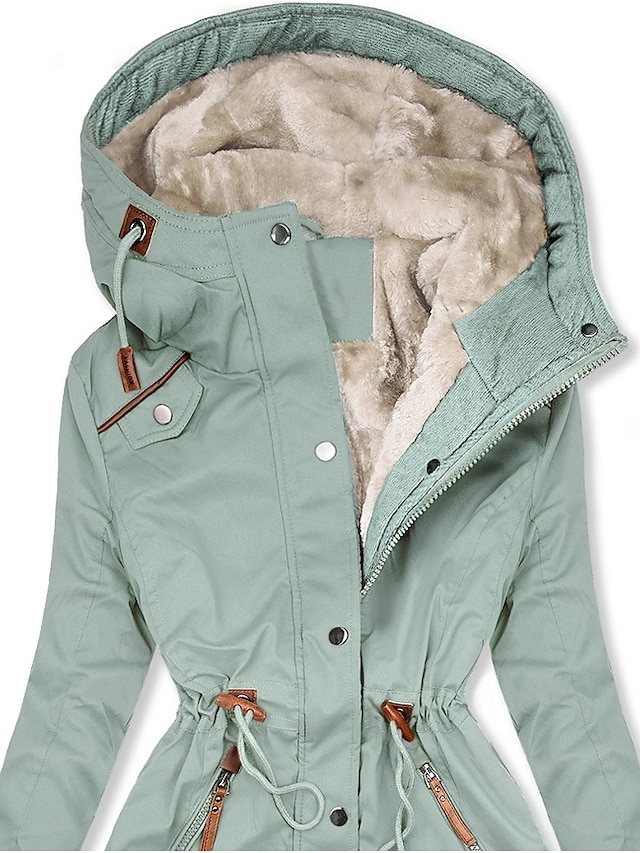 Women's Winter Coat Winter Jacket Parka Windproof Warm Street Casual Daily Casual Daily Zipper Button Zipper Hoodie Casual Street Style Plain Regular Fit Outerwear Long Sleeve Fall Winter Black Green