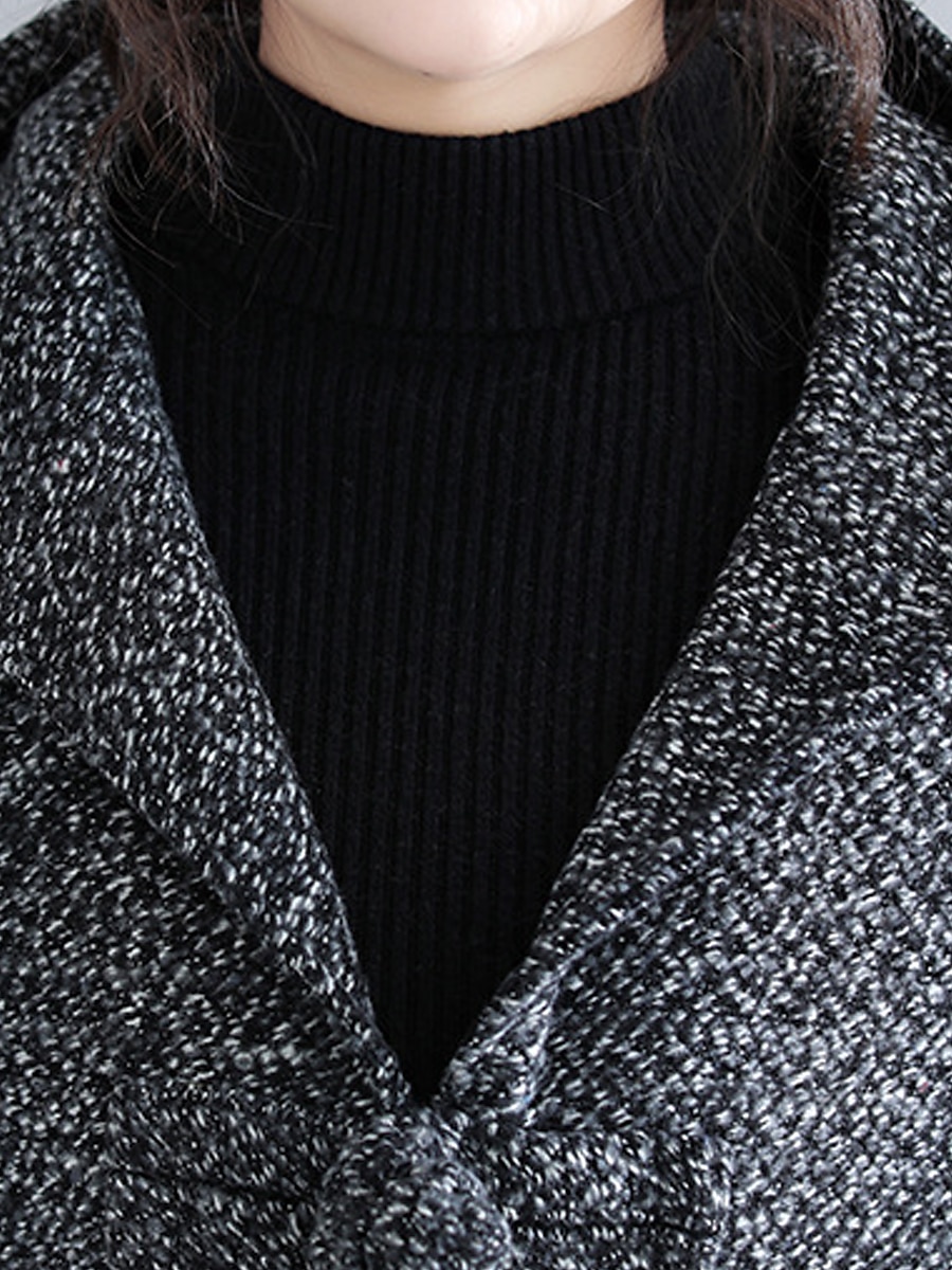 Women's Wool Blend Coat Winter Long Overcoat Single Breasted Pea Coat with Hood Fall Windproof Warm Trench Coat Jacket with Pockets Oversized Fashion Daily Casual Street Outerwear Long Sleeve