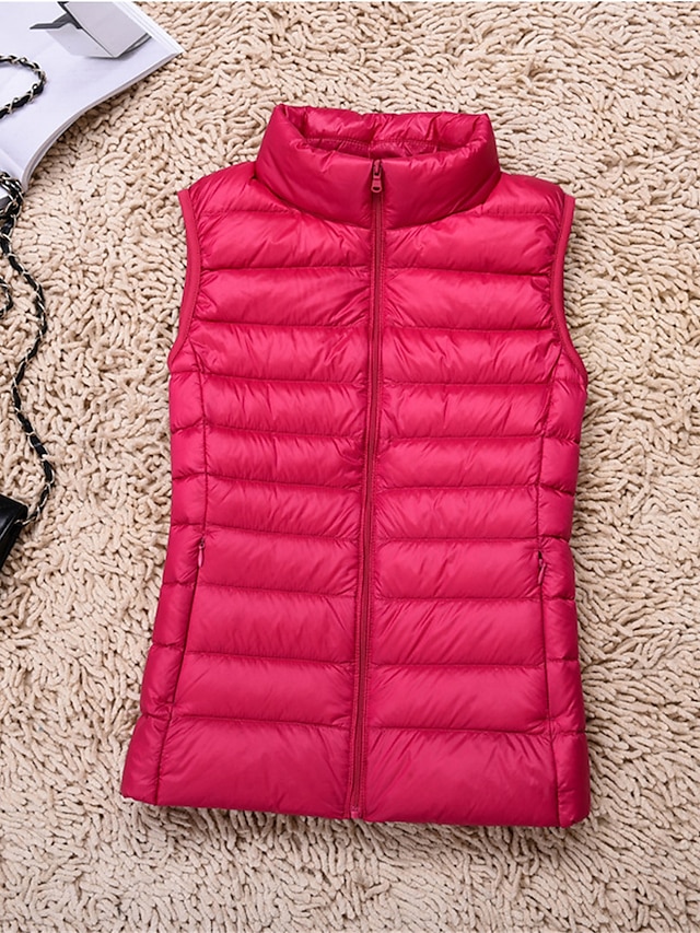 Women's Quilted Vest Sleeveless Puffer Jacket Christmas Windproof Warm Gilet Lightweight Parka ZipperStand Collar Outerwear