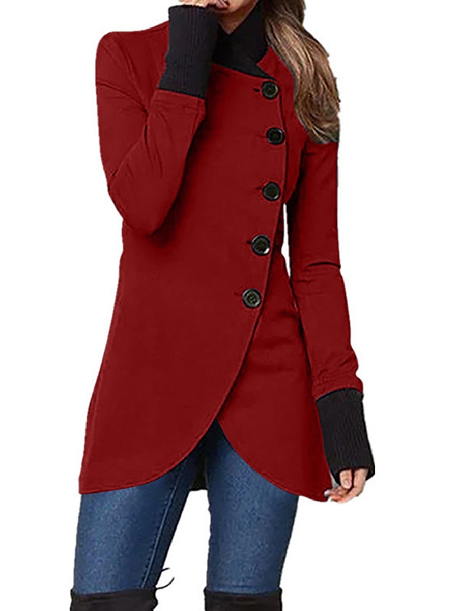 Women's Overcoat Long Pea Coat Single Breasted Stand Collar Trench Coat Slim Fit Winter Coat Windproof Warm Comtemporary Stylish Casual Jacket Long Sleeve