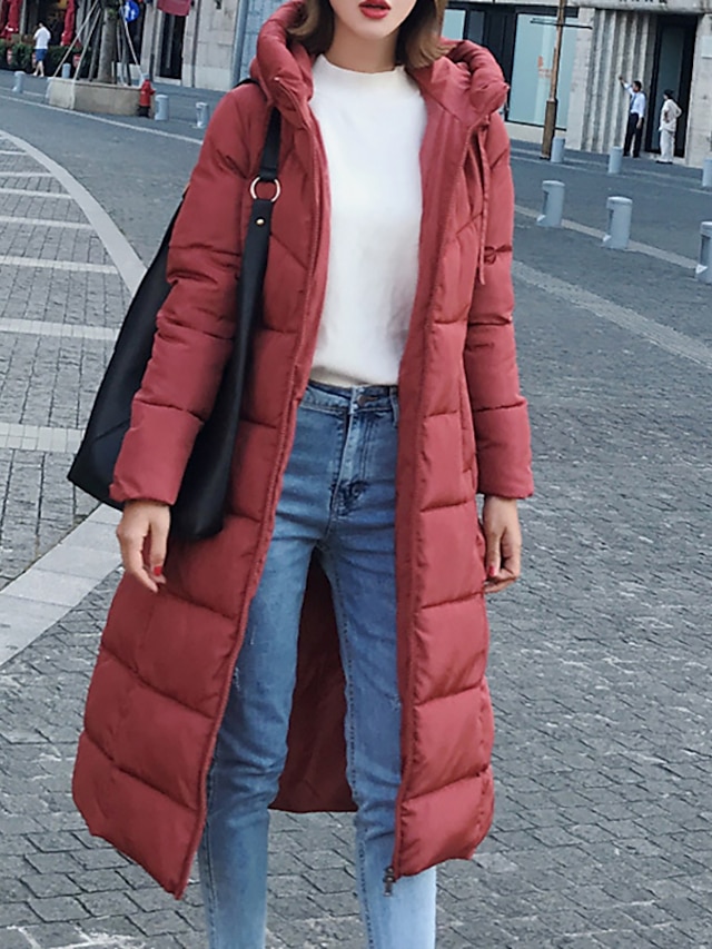 Women's Puffer Jacket Parka Outdoor Street Daily Winter Fall Long Coat Regular Fit Warm Breathable Jacket Long Sleeve