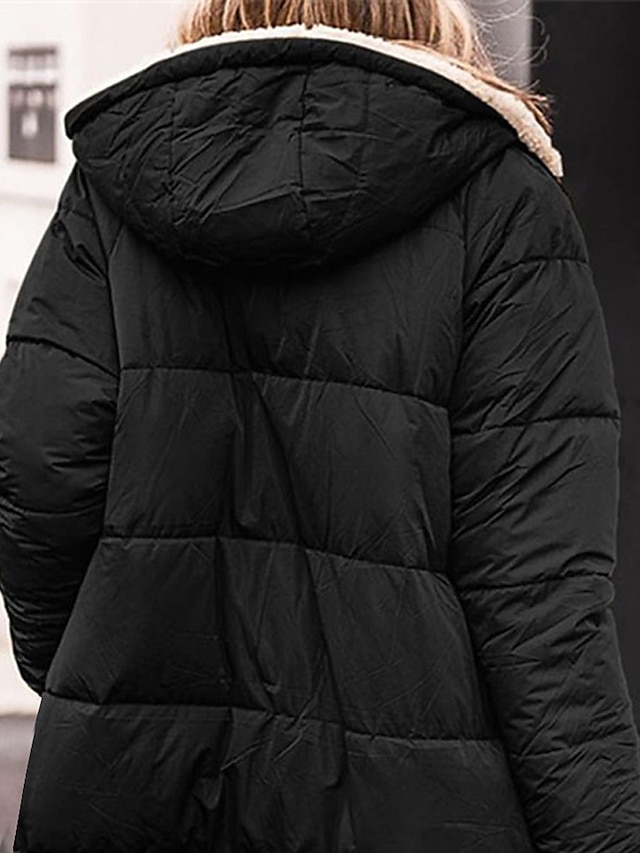 Women's Parka Fleece Puffer Jacket Winter Coat Zip up Hooded Coat Thermal Warm Heated Coat Fall Brown Maillard Cropped Outerwear Warm Classic Long Sleeve