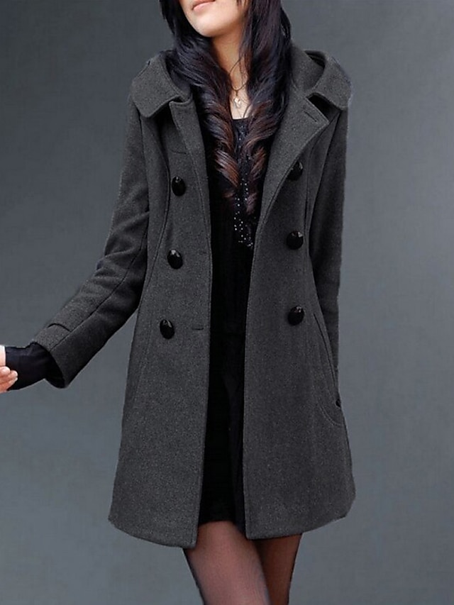 Women's Coat Long Pocket Button Winter Plus Size Coat Keep Warm Black Gray Elegant & Luxurious Daily Fall Hooded Regular Fit