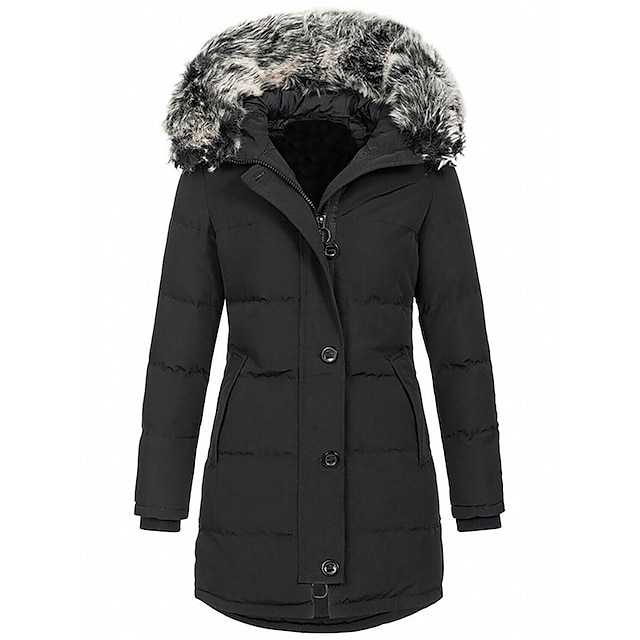 Women's Parka Thicken Puffer Jacket Fleece Winter Coat with Fur Collar Fall Warm Windproof Hooded Jacket Stylish Casual Street Jacket with Pockets Long Sleeve