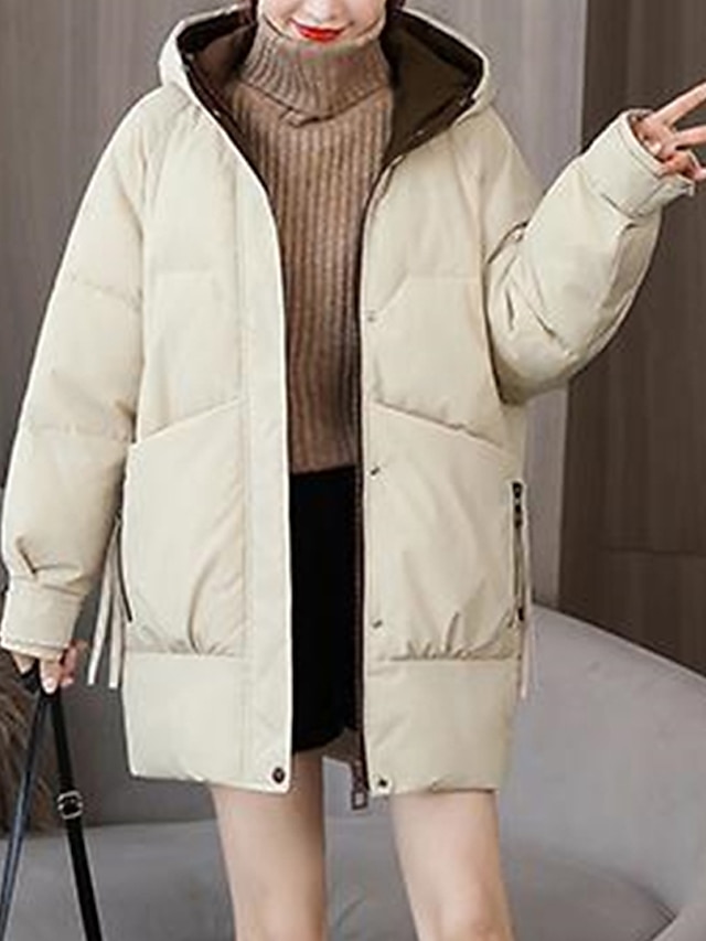 Women's Parka Warm Breathable Outdoor Street Daily Wear Going out Zipper Pocket Zipper Hoodie Fashion Modern Casual Street Style Solid Color Loose Fit Outerwear Long Sleeve