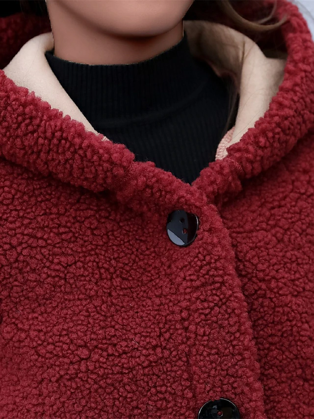 Women's Winter Coat Teddy Vest Fall Winter Long Sherpa Jacket Regular Fit Windproof Warm Contemporary Casual Street Style Jacket Sleeveless Plain with Pockets Wine Apricot