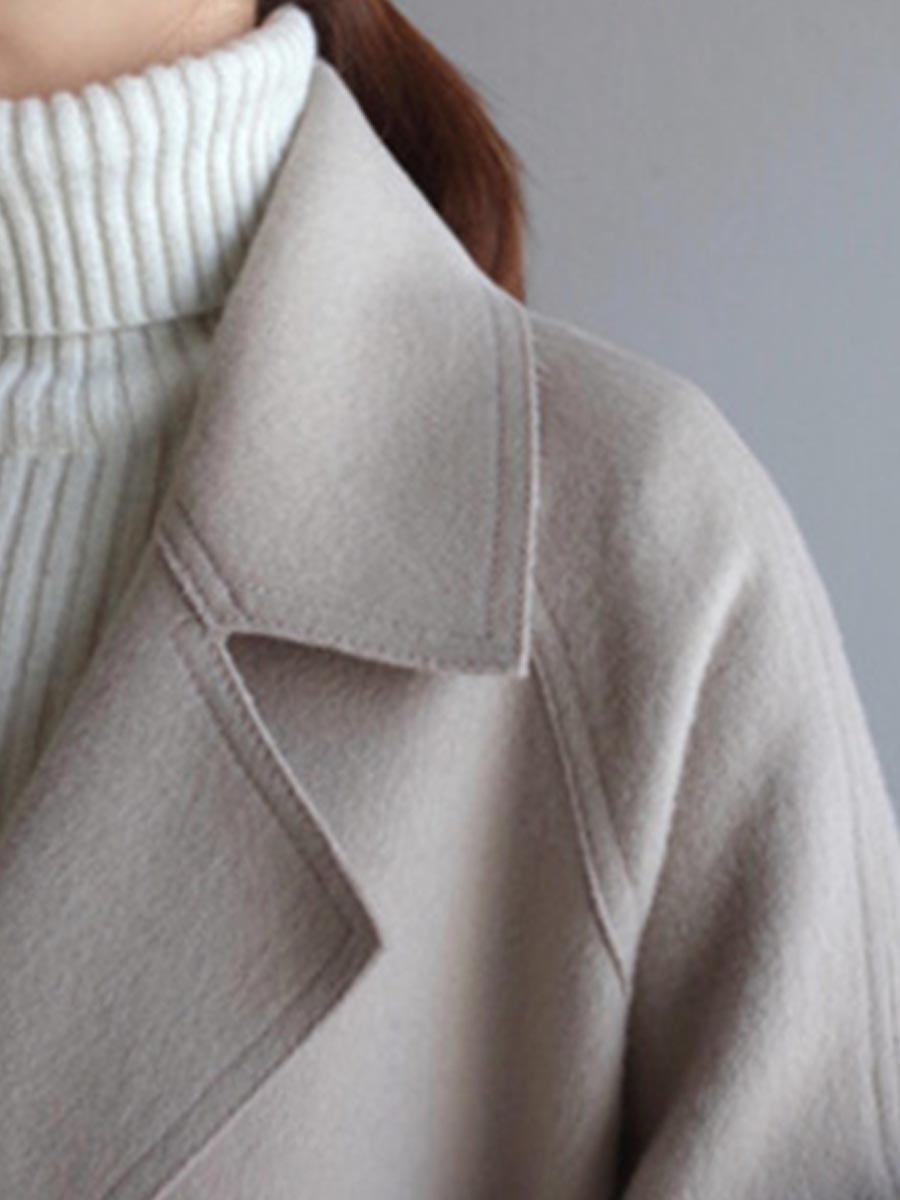 Women's Winter Coat Fall Wool Blend Pea Coat Maillard Long Overcoat with Belt Double Breasted Notch Lapel Trench Coat with Pockets Windproof Warm Street Jacket Long Sleeve