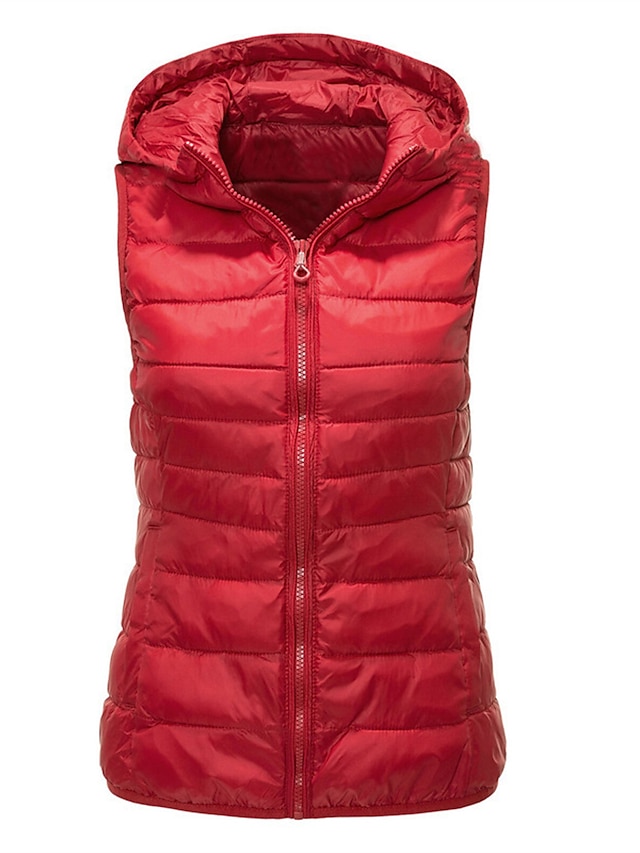 Women's Vest Daily Wear Vacation Going out Fall Winter Regular Coat Regular Fit Windproof Warm Breathable Comtemporary Stylish Casual Jacket Sleeveless Solid Color with Pockets