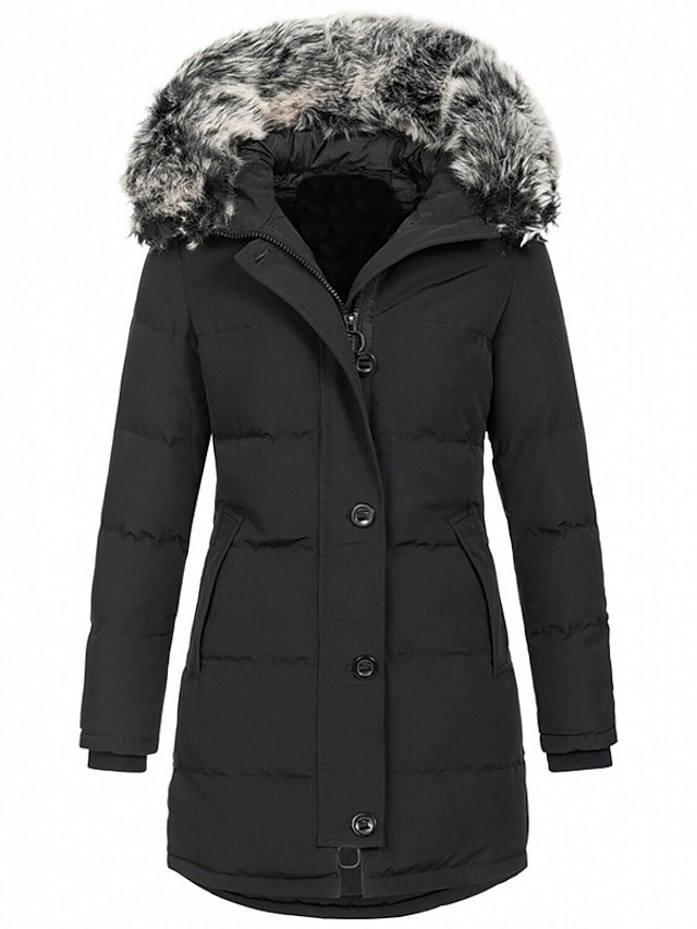 Women's Puffer Jacket Winter Jacket Winter Coat Hoodie Jacket Outdoor Daily WorkWear Fall Winter Long Coat Slim Work Elegant & Luxurious Jacket Long Sleeve