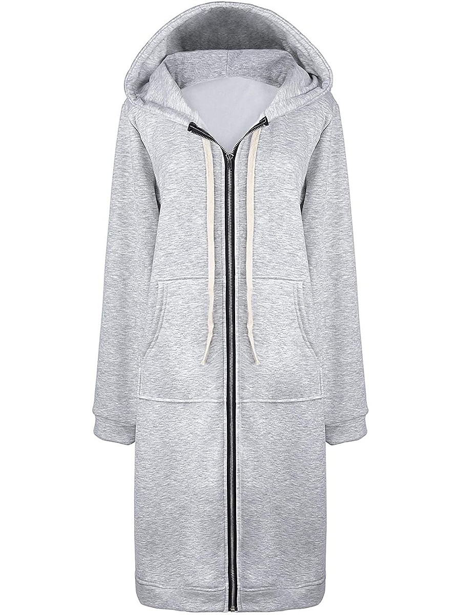Women's Casual Jacket Fall Windproof Hoodie Jacket with Pockets Sport Street Casual Workout Regular Long Coat Warm Stylish Long Sleeve