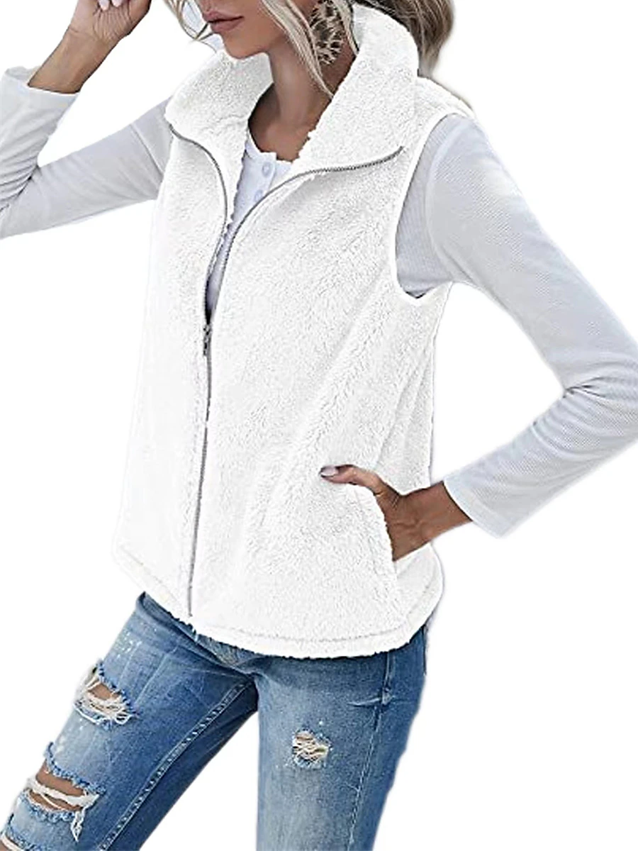 Women's Vest Outdoor Street Casual Fall Winter Coat Regular Fit Thermal Warm Windproof Breathable Comtemporary Stylish Simple Jacket Sleeveless Solid Color with Pockets