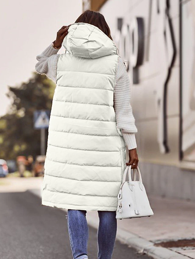 Women's Winter Jacket Long Puffer Vest Fall Maillard Outdoor Street Daily Winter Fall Long Coat Regular Fit Windproof Warm Casual Jacket Sleeveless Solid