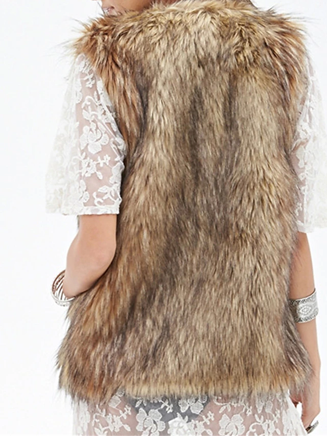 Women's Faux Fur Vest Mink Fur Vest Winter Fleece Gilet Fall Windproof Warm Sleeveless Coat Open Front Jacket Outerwear White Ice Cream