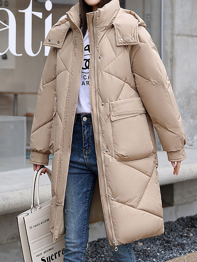 Women's Parka Long Puffer Coat Warm Heated Jacket Windproof Winter Coat with Pockets Street Outerwear Long Sleeve Fall