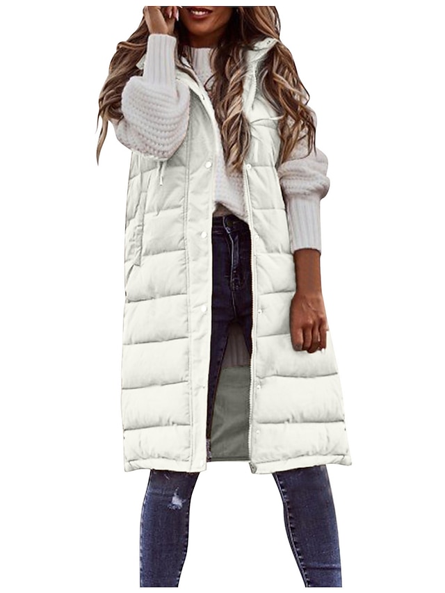 Women's Winter Jacket Long Puffer Vest Fall Maillard Outdoor Street Daily Winter Fall Long Coat Regular Fit Windproof Warm Casual Jacket Sleeveless Solid