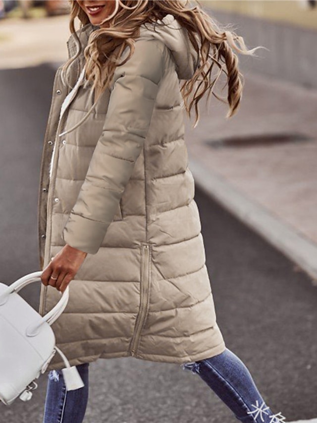 Women's Winter Puffer Jacket Long Parka Coat Warm Windproof Outdoor Daily Wear Vacation Going out Pocket Single Breasted Hoodie Active Comfortable Street Style Solid Color Regular Fit Outerwear Long