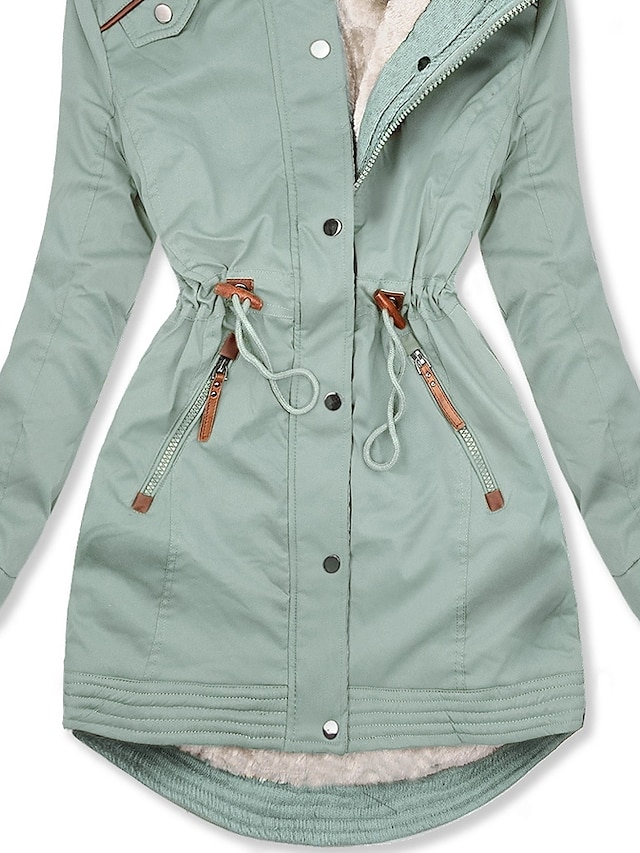 Women's Winter Coat Winter Jacket Parka Windproof Warm Street Casual Daily Casual Daily Zipper Button Zipper Hoodie Casual Street Style Plain Regular Fit Outerwear Long Sleeve Fall Winter Black Green