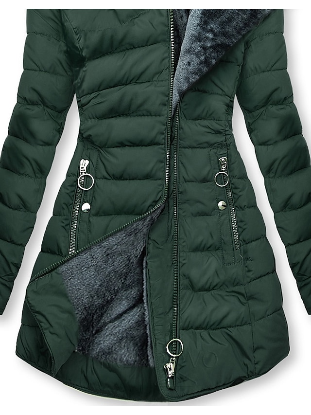 Women's Puffer Jacket Winter Jacket Winter Coat Warm Windproof Street Casual Daily Zipper Pocket Zipper Hoodie Casual Street Style Plain Regular Fit Outerwear Long Sleeve