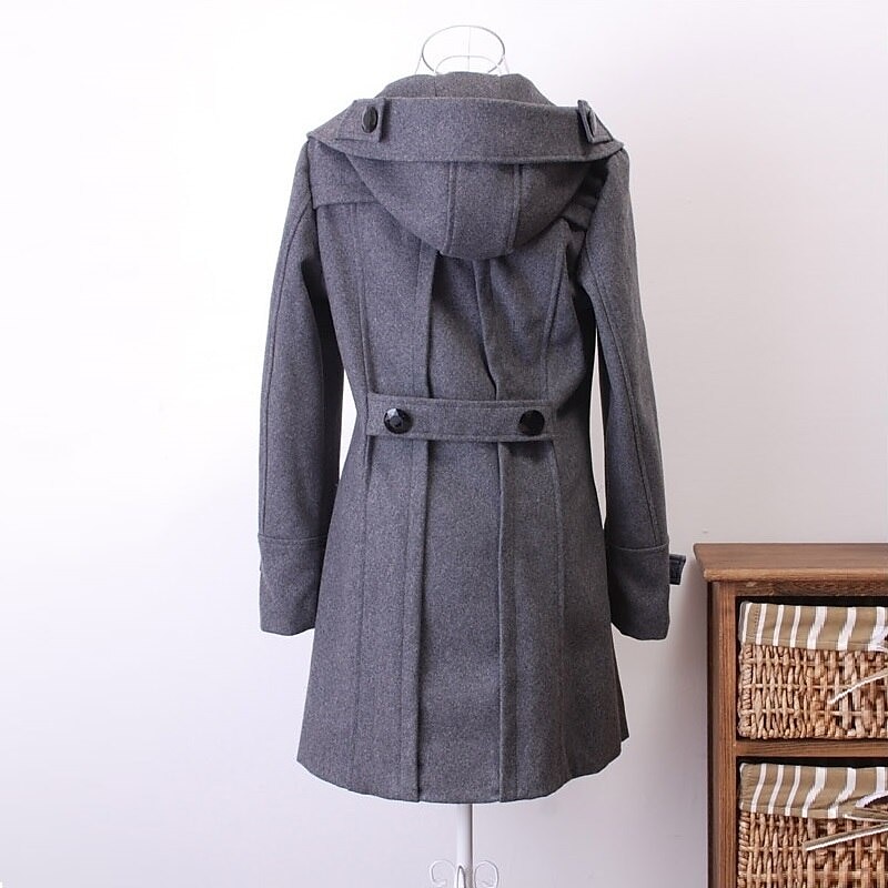 Women's Coat Long Pocket Button Winter Plus Size Coat Keep Warm Black Gray Elegant & Luxurious Daily Fall Hooded Regular Fit