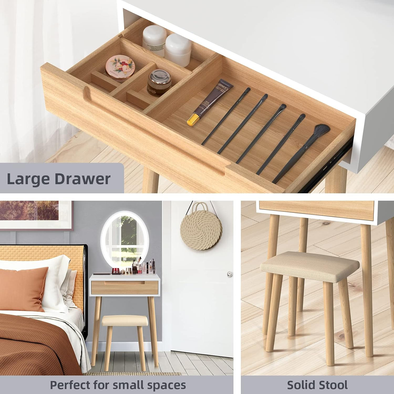 OURLITE Makeup Vanity Desk with Lights,Small Vanity with Adjustable