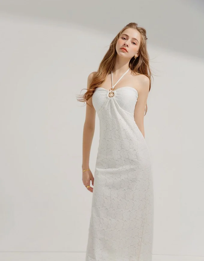 Neck Shell Embellished Long Dress (With Padding)