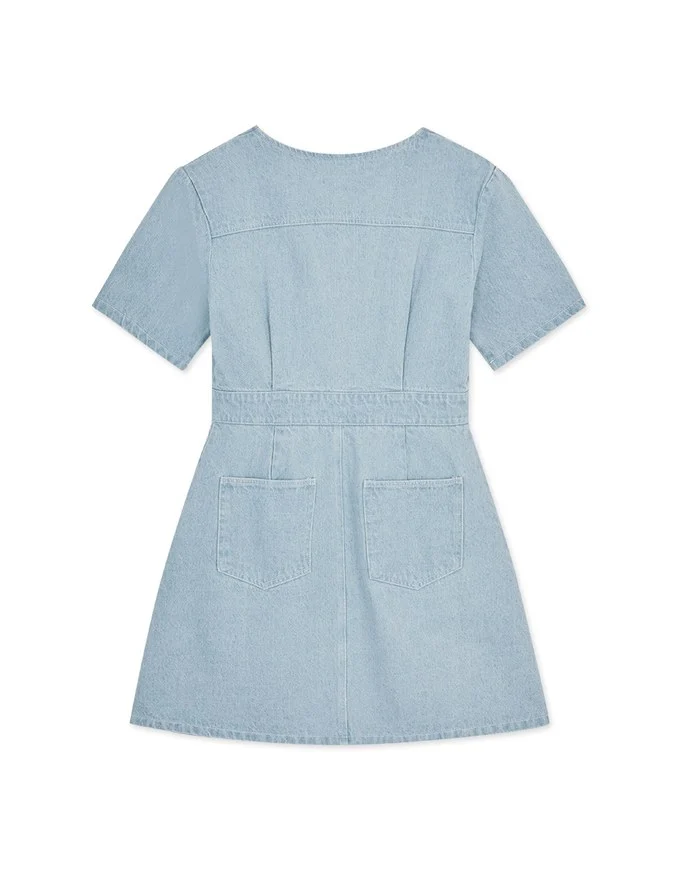 V Neck Denim Flare Mini Dress
