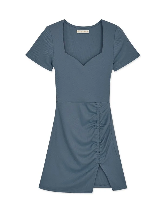 Ribbed Fitted Slit Mini Dress