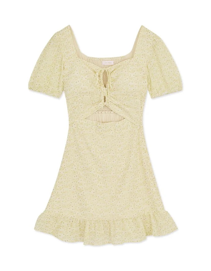 Floral Hollow Fishtail Mini Dress (With Padding)