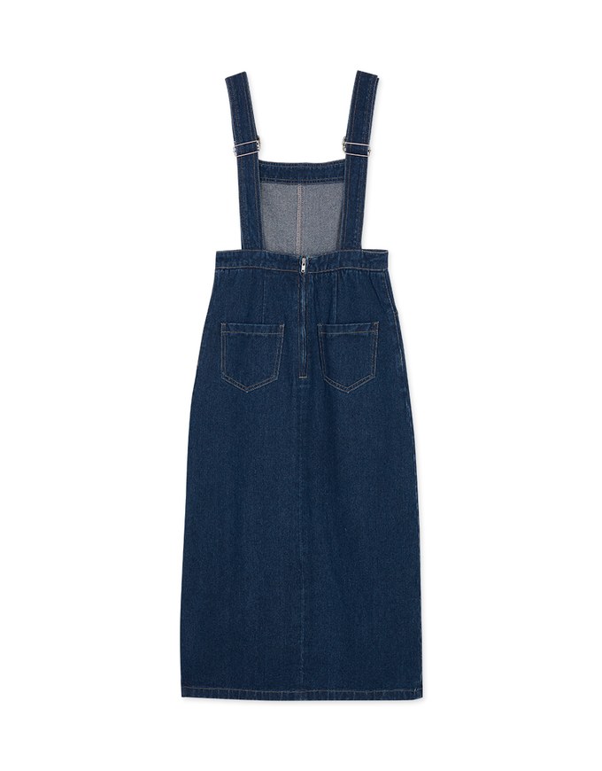 Side Slit Suspender Denim Maxi Dress