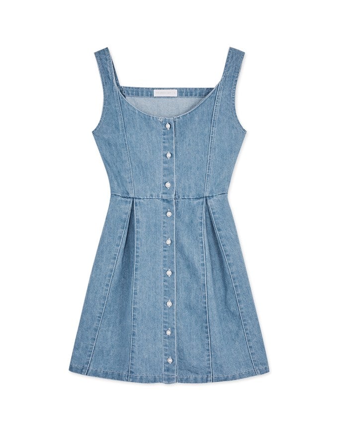 Button Breasted Denim Tank Mini Dress