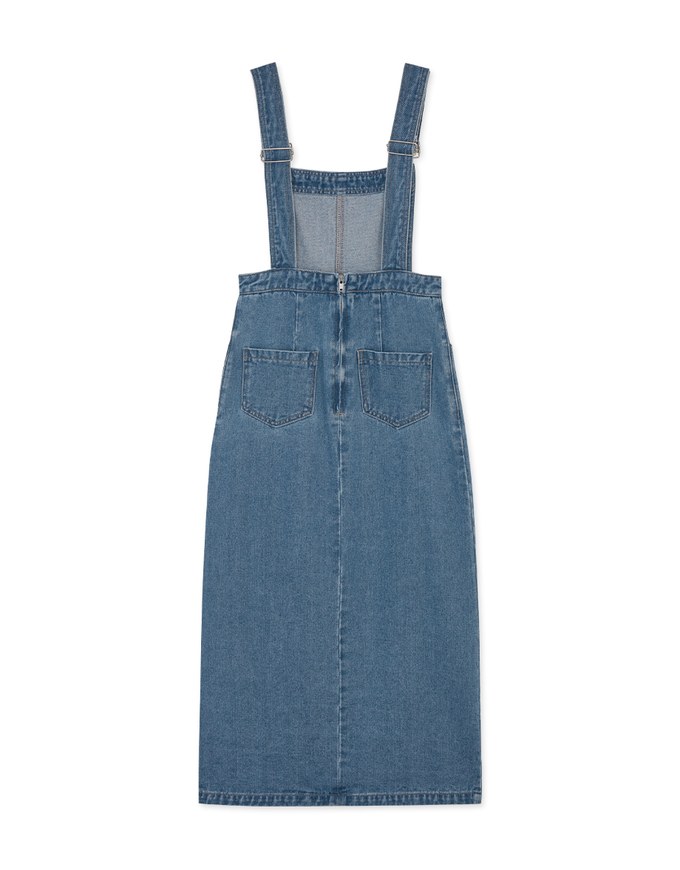 Side Slit Suspender Denim Maxi Dress