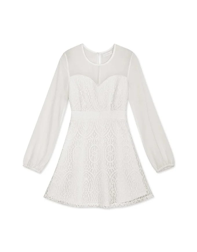 Sweetheart Translucent Sleeve Lace Mini Dress