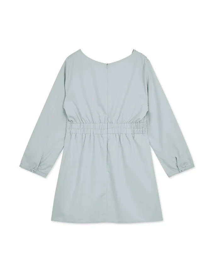 Crossover V Neck Pleated Waist Mini Dress