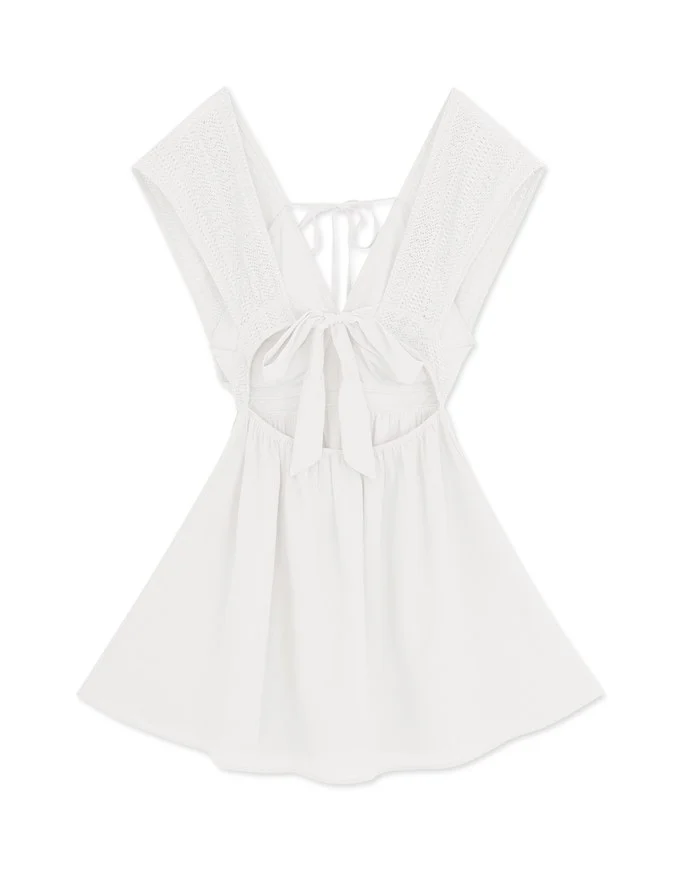 Deep V Broderie Anglaise Lace Strap Mini Dress (With Chest Pad)
