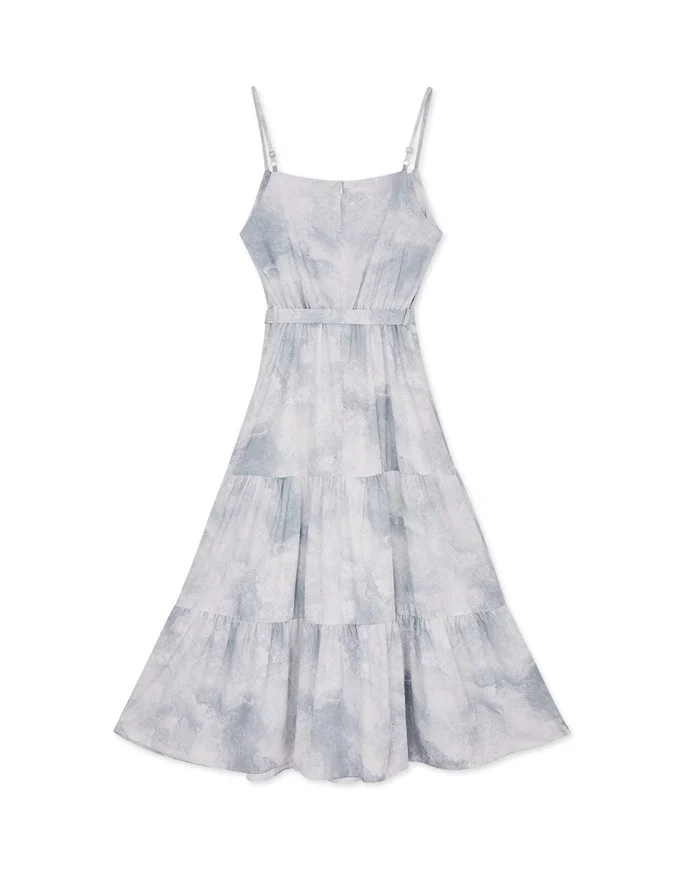 Tie Dye Thin Strap Maxi Dress (With Belt)