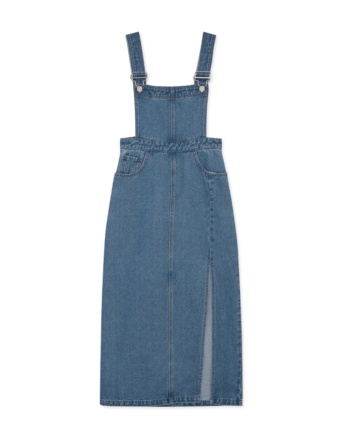 Side Slit Suspender Denim Maxi Dress